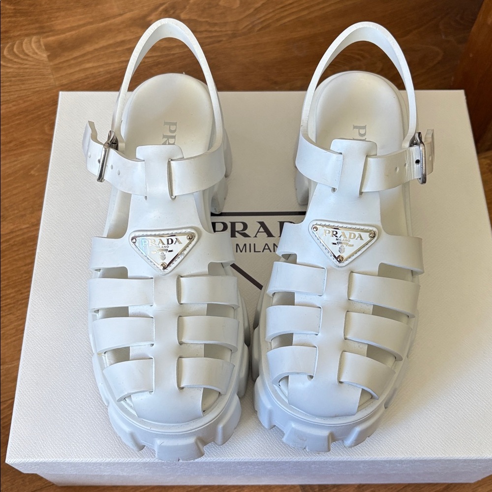 Prada Women's White Leather Sandals Prada Sandals White Women’s Size 38